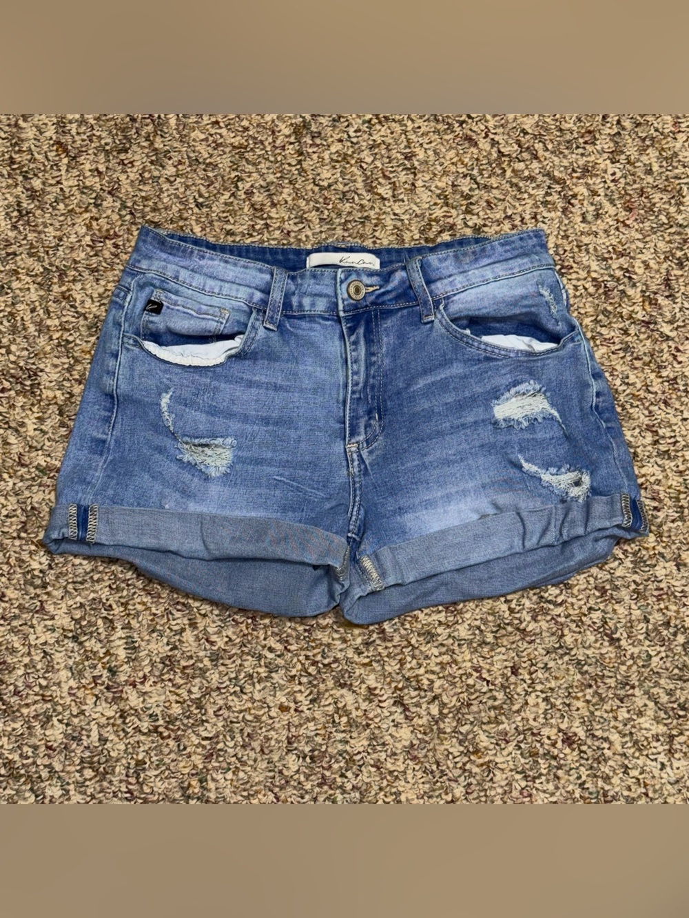 Women's juniors size 9 shorts KanCan Mid Wash Distressed Denim Roll Cuff Shorts